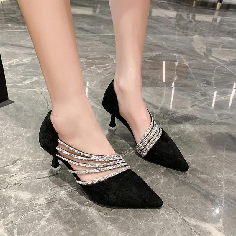 

Модные женские сексуальные туфли-лодочки со стразами, женские модные роскошные туфли-лодочки с острым носком на тонком каблуке, свадебные туфли, весенне-летние босоножки на высоком каблуке 40