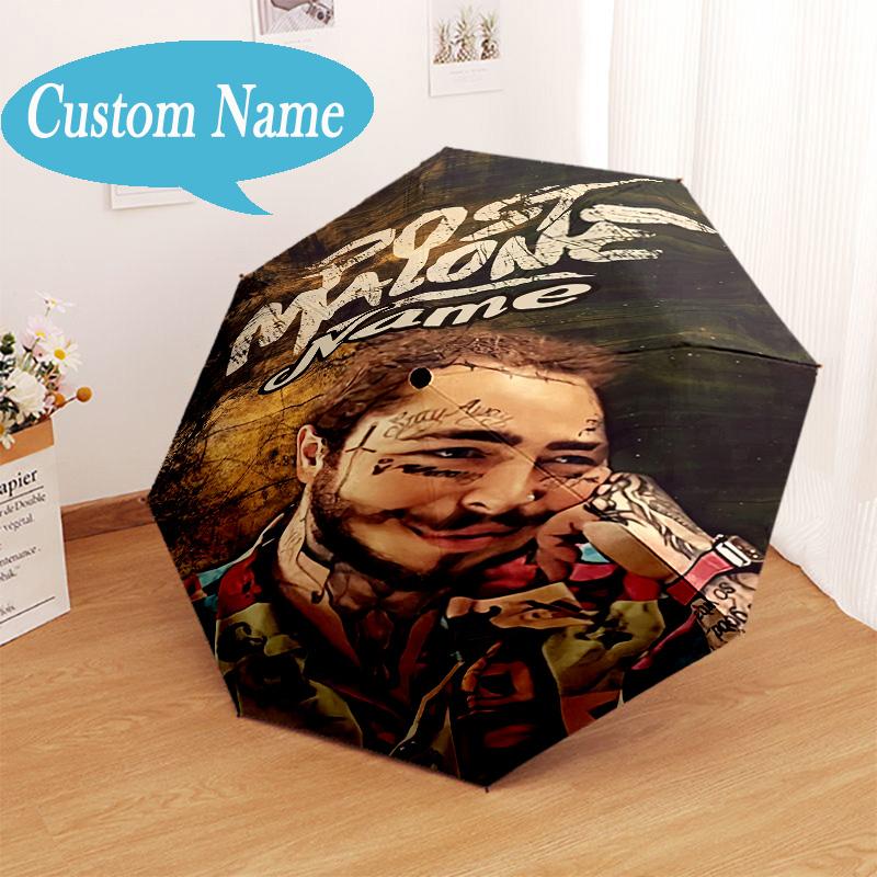Custom Name Post Malone Artwork Umbrella Folding Umbrella, Automatic Umbrella - 8-Frame for Travel, Casual Lightweight Personalized Gifts