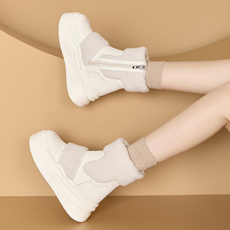 

2024 new winter women s shoes heightening lamb wool casual cotton boots children s velvet warm thick-soled snow boots women 34 белый
