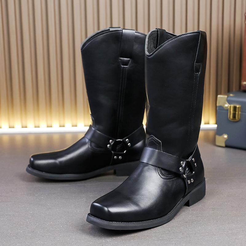 High-top knight boots leather boots large size new leather shoes British high boots 38