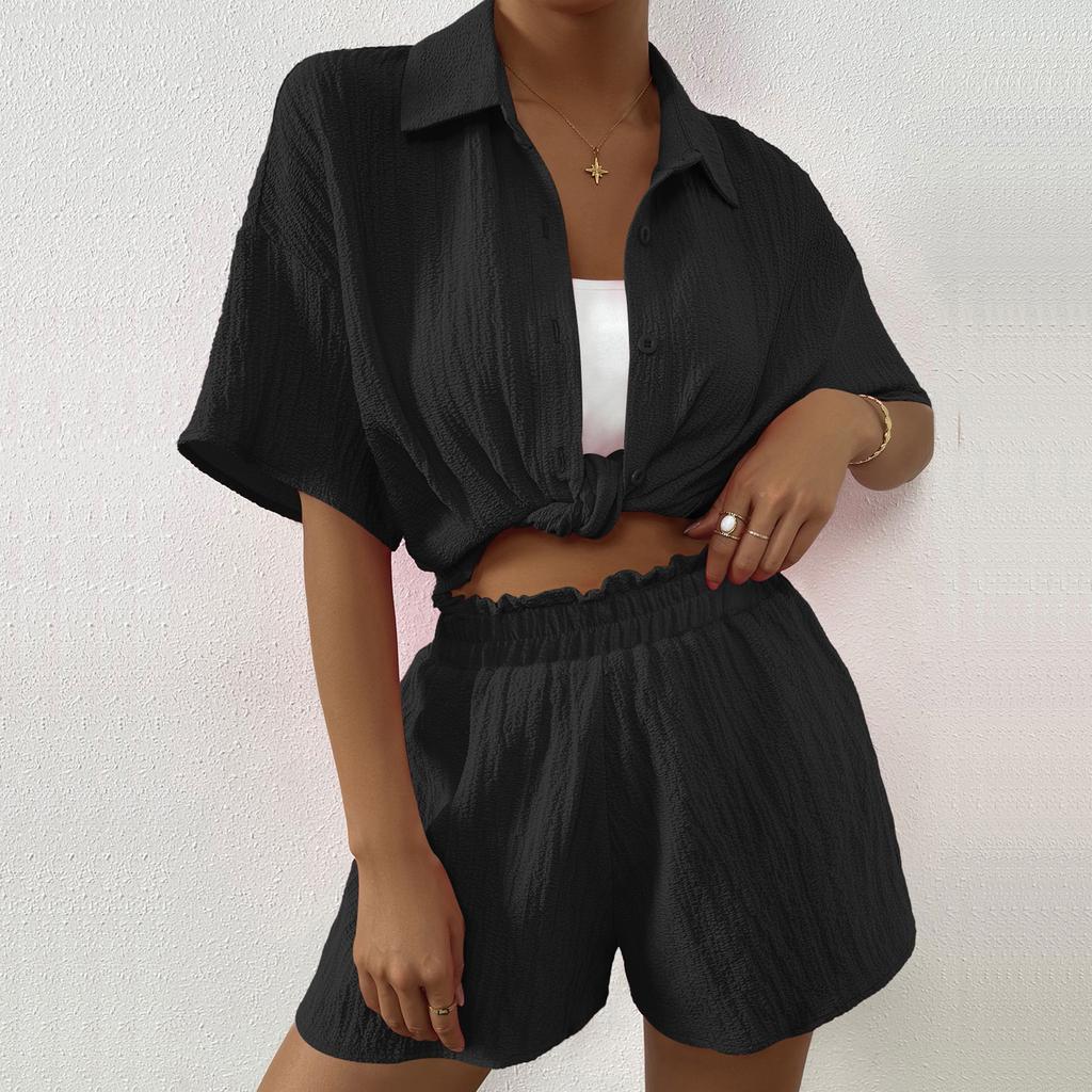 Cardigan Suit Summer Women's Casual Shirt Button Cardigan Top Shorts Suit Fashion Short Sleeve Top Shorts Suit