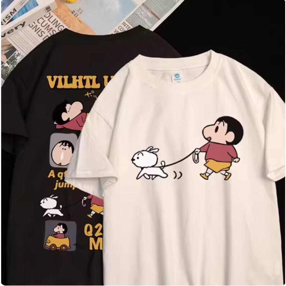 2026 Summer Comic Form Crayon Shinchan Image 100 Cotton Printed Oversize Casual Tshirt Adult Children Parentchild Top Y2k