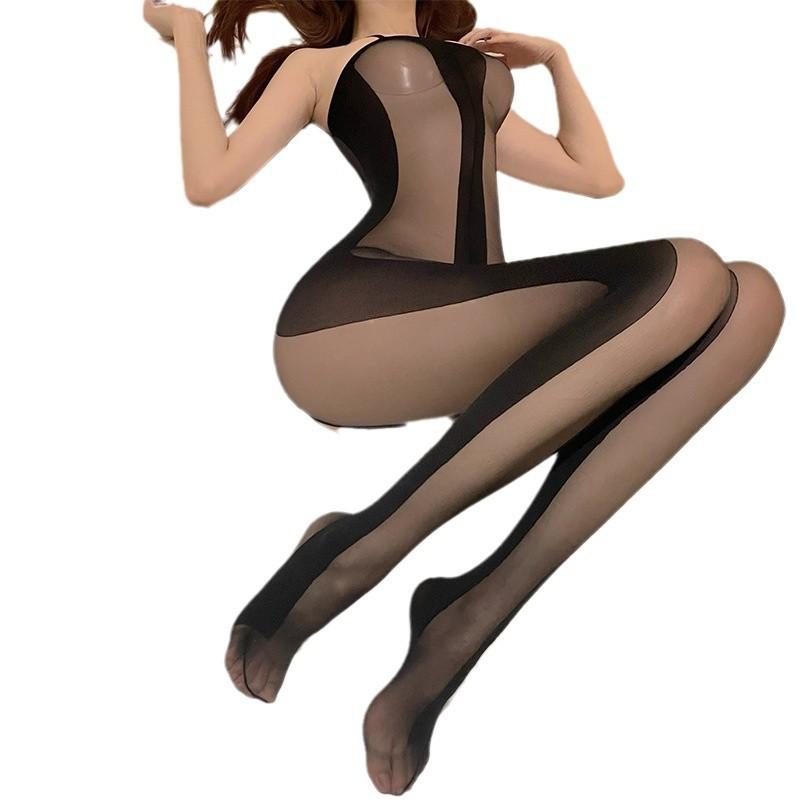 Sexy Underwear Sexy Jacquard Mesh Clothes Open Crotch Onesie Hollow Suspender Pajamas Temptation Large Size Passion Women