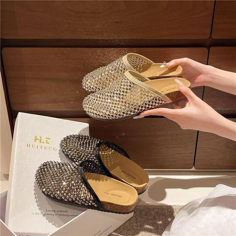 Sandals for Women's Summer New Style Luxury Brand Slippers Lightweight Round Head Shoes Water Diamond Flats Slides Women Sandals