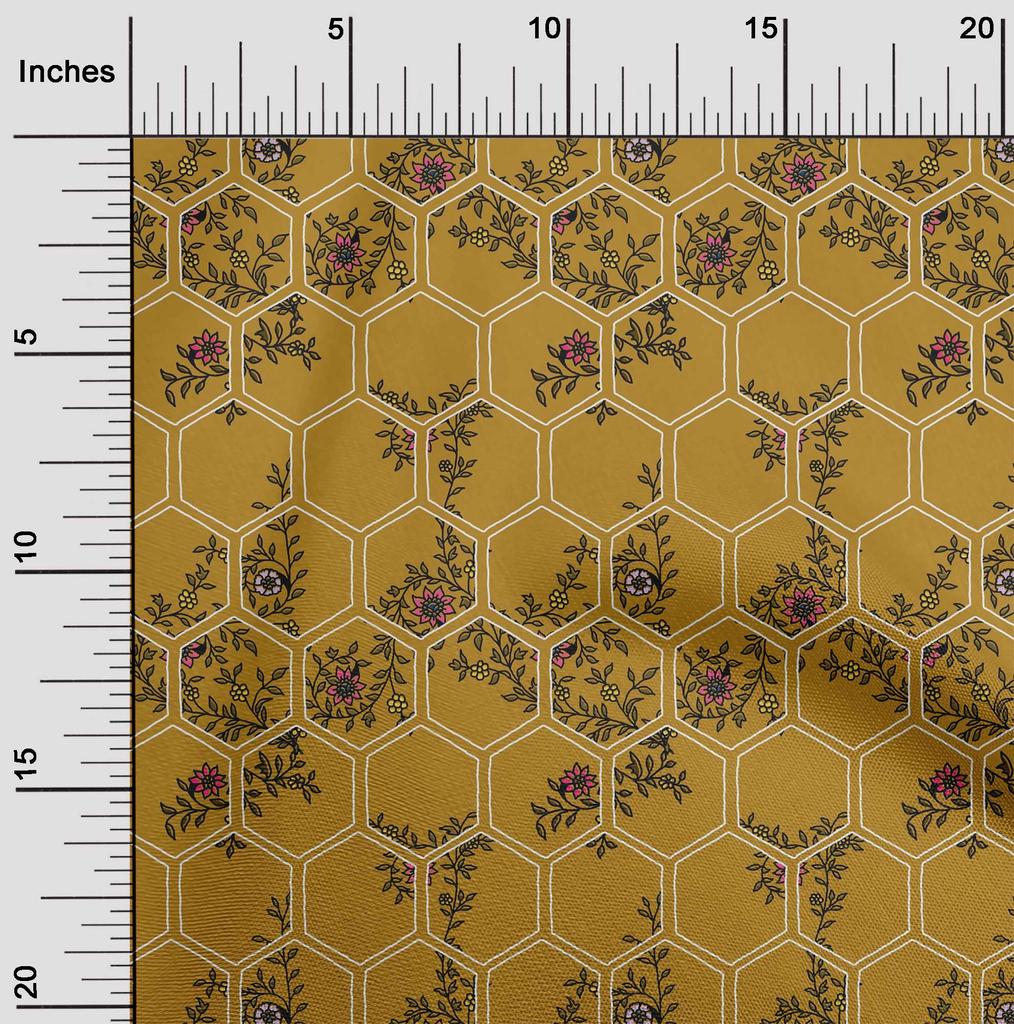oneOone Cotton Flex Gamboge Yellow Fabric Geometric|Leaves & Floral Block Diy Clothing Quilting Fabric Print Fabric By Yard 40 Inch