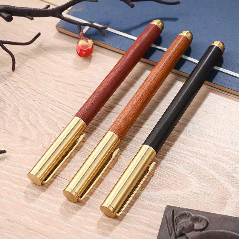 Premium Wooden Ballpoint Pen with Metal Clip - Retro Logo, Office Business Gel Pen