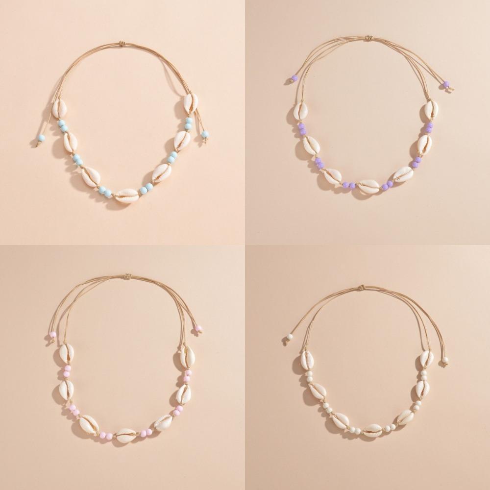 Adjustable Shell Beaded Necklace Shell Adjustable Neck Chain Minimalist Shell Braided Chain Woman