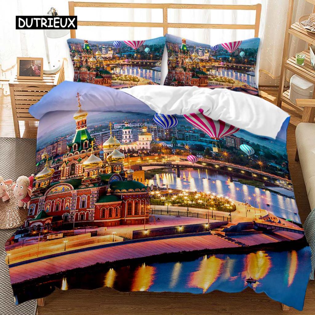 Urban Scenery Duvet Cover Castle Bike Retro Building Traditional British Culture Double Queen King Size Polyester Qulit Cover