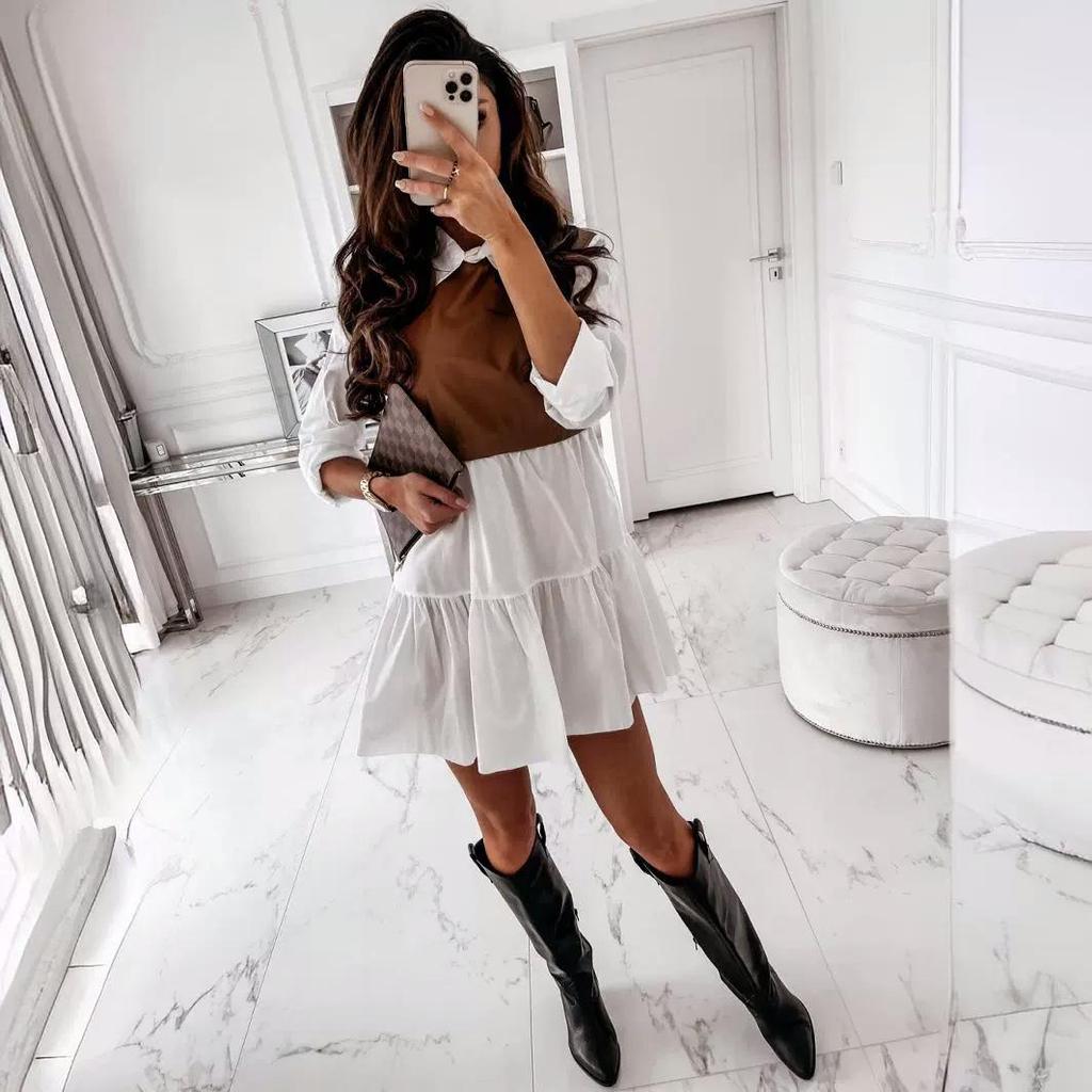 Rochie cămașă kaki cu blocuri de culoare