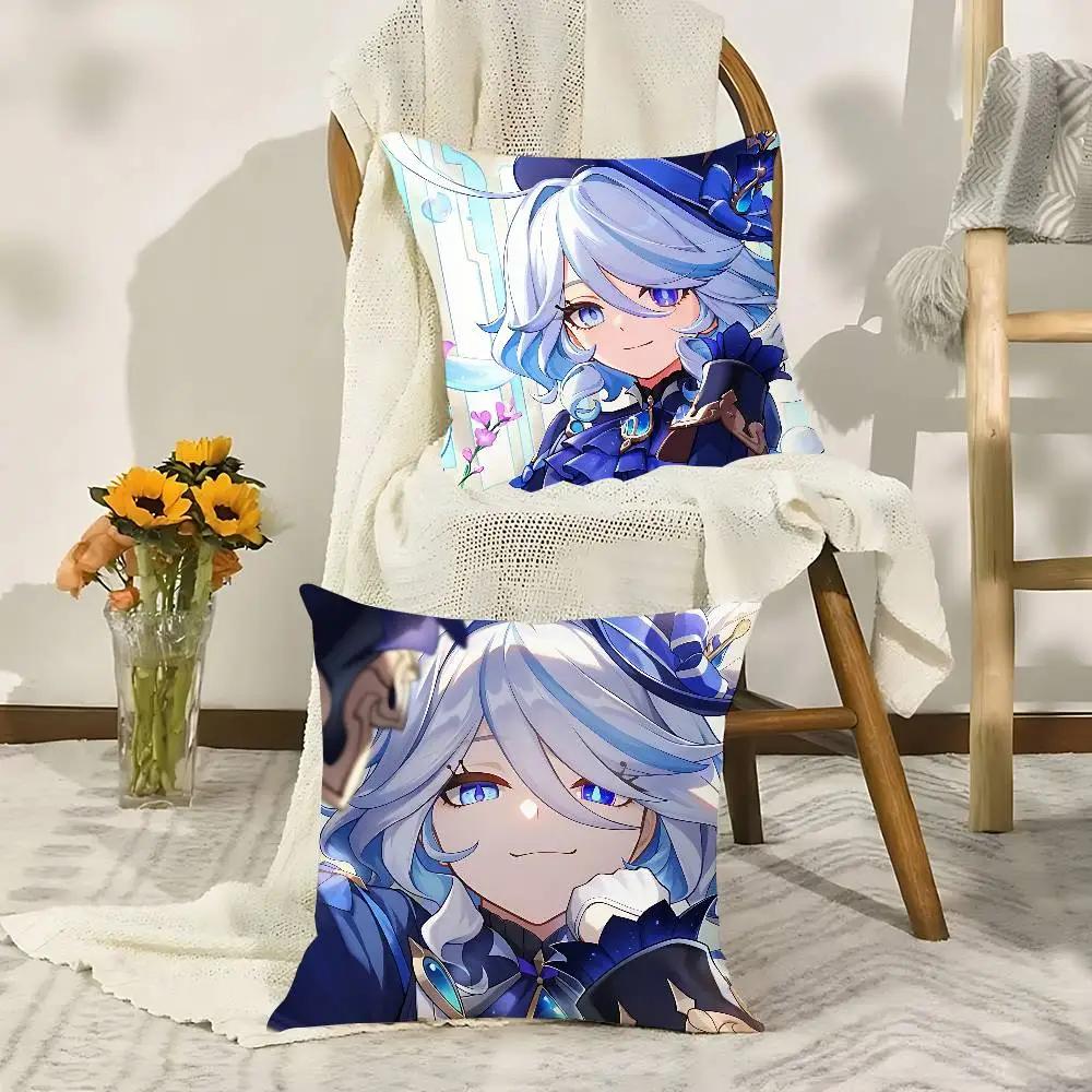 Cute F-Furina G-Genshin Impact Pillow Case Cushion Cover Soft Cute Throw Pillow Case For Car Sofa Pillowcase Polyester