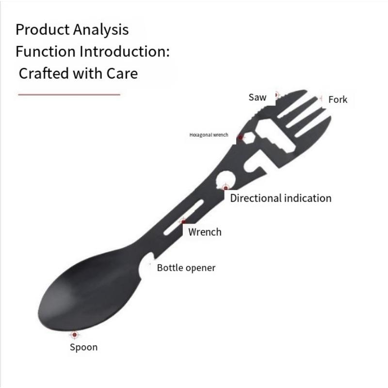 1PC 10-in-1 Multifunctional Outdoor Camping Survival Fork and Spoon Kitchen Multifunctional Wrench Bottle Opener Spoon