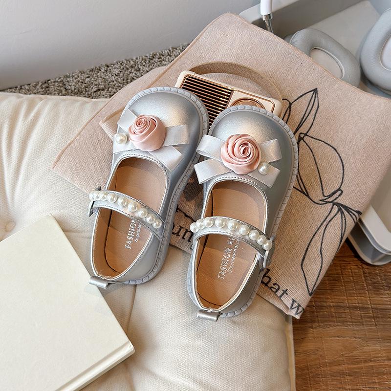 Girls' Round-Toe Floral Leather Shoes, 2026 Spring/Autumn Collection, Versatile Korean Style, Fashionable Princess Shoes for Little Girls