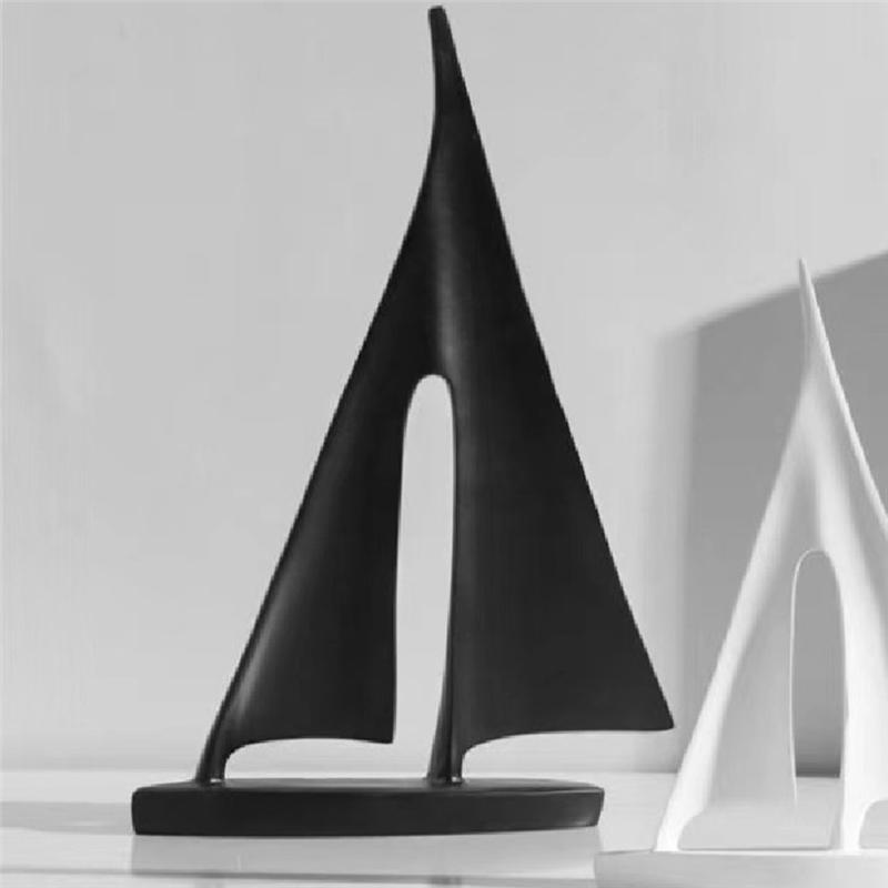 M-Modern-Abstract Resin Sailboat Model Ornament Modern Sailing Ship Nautical Sculpture Bedroom Desktop Bookshelf Decor