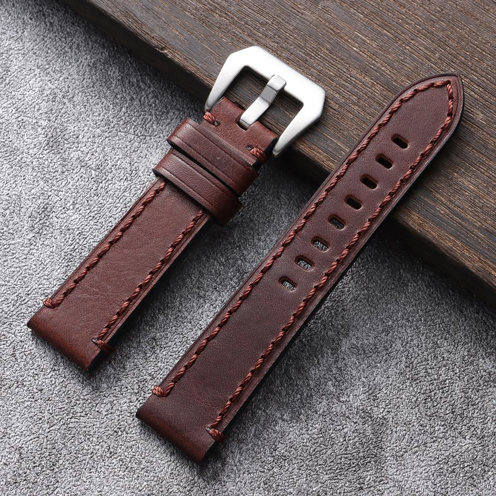 Handmade Stitching Cowhide Watch Strap 20mm 22mm 24mm Business Oil-Waxed Leather Watch Band for Seiko for Omega Wristwatch Bands