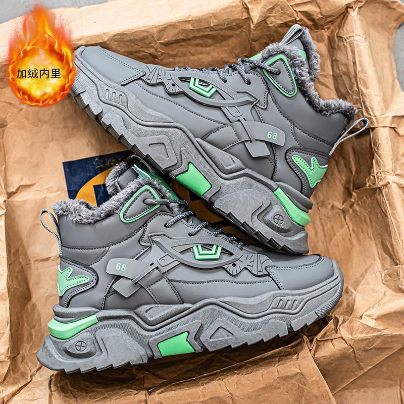 

Хлопковая обувь, удобная и легкая с толстой подошвой на зиму, ветрозащитная, повседневная обувь средней высоты, модная мужская обувь из кожи и бархата 45