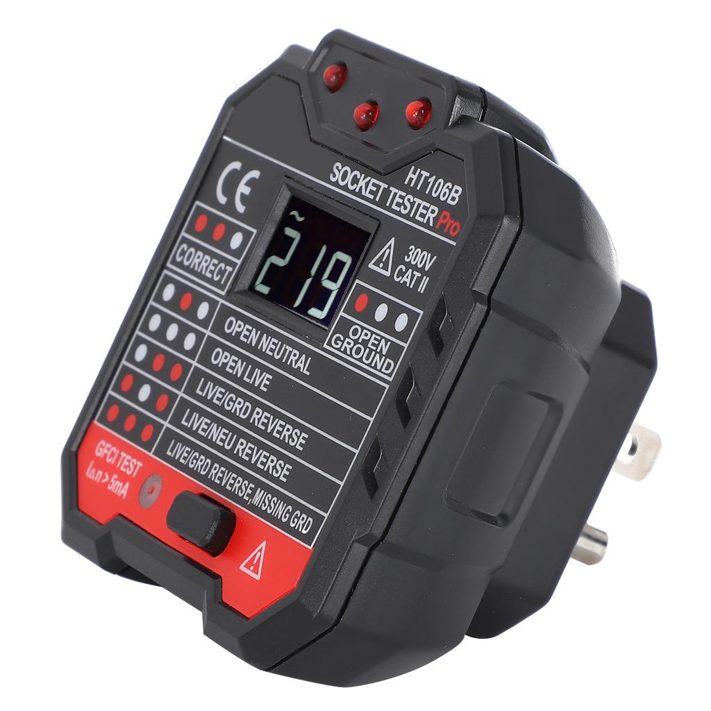 HT106B Digital Display Socket Detector Wall Plug Circuit Breaker Tester US Plug 110‑220V