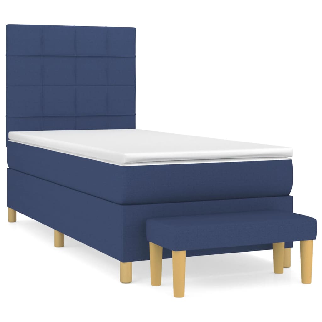 Box Spring Bed with Mattress Blue 90 x 200 cm Fabric