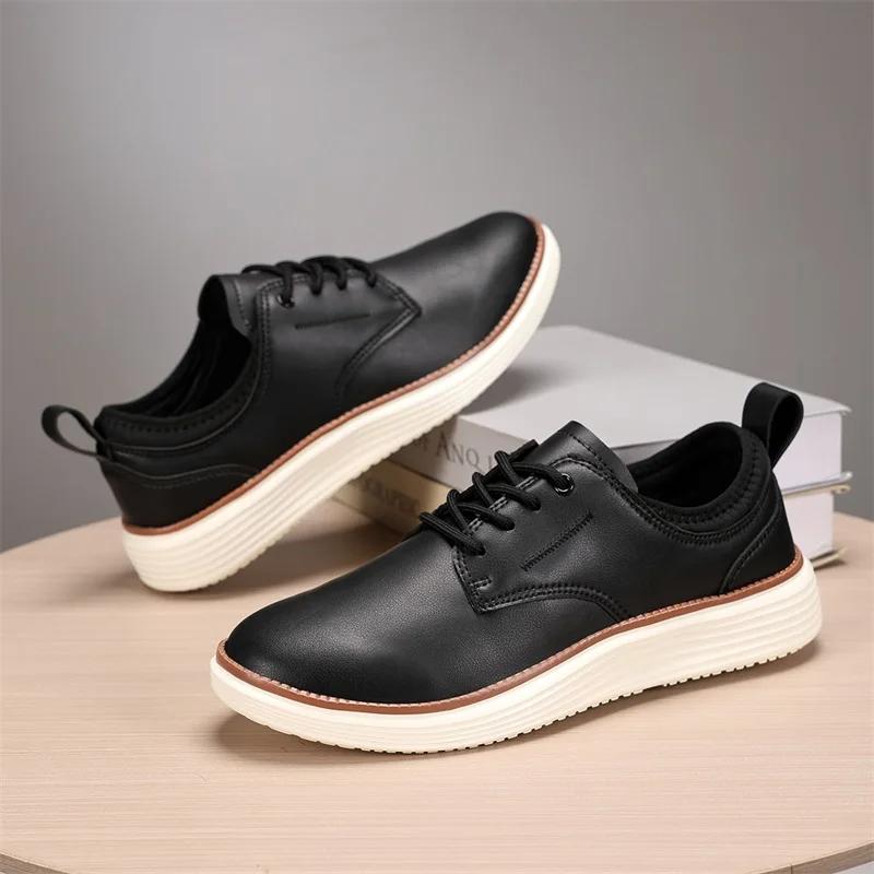Fashion Men's Leather Shoes PU Fabric Spring and Autumn Brown Men's Casual Shoes Black Comfortable Classic Walking Shoes Flat Bottom