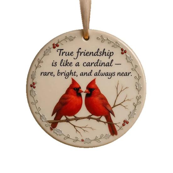 Red Birds Christmas Ornaments Round Acrylic Red Bird Hanging Ornaments for Christmas Tree Friendship Keepsake for Best Friends Sisters Soulmates