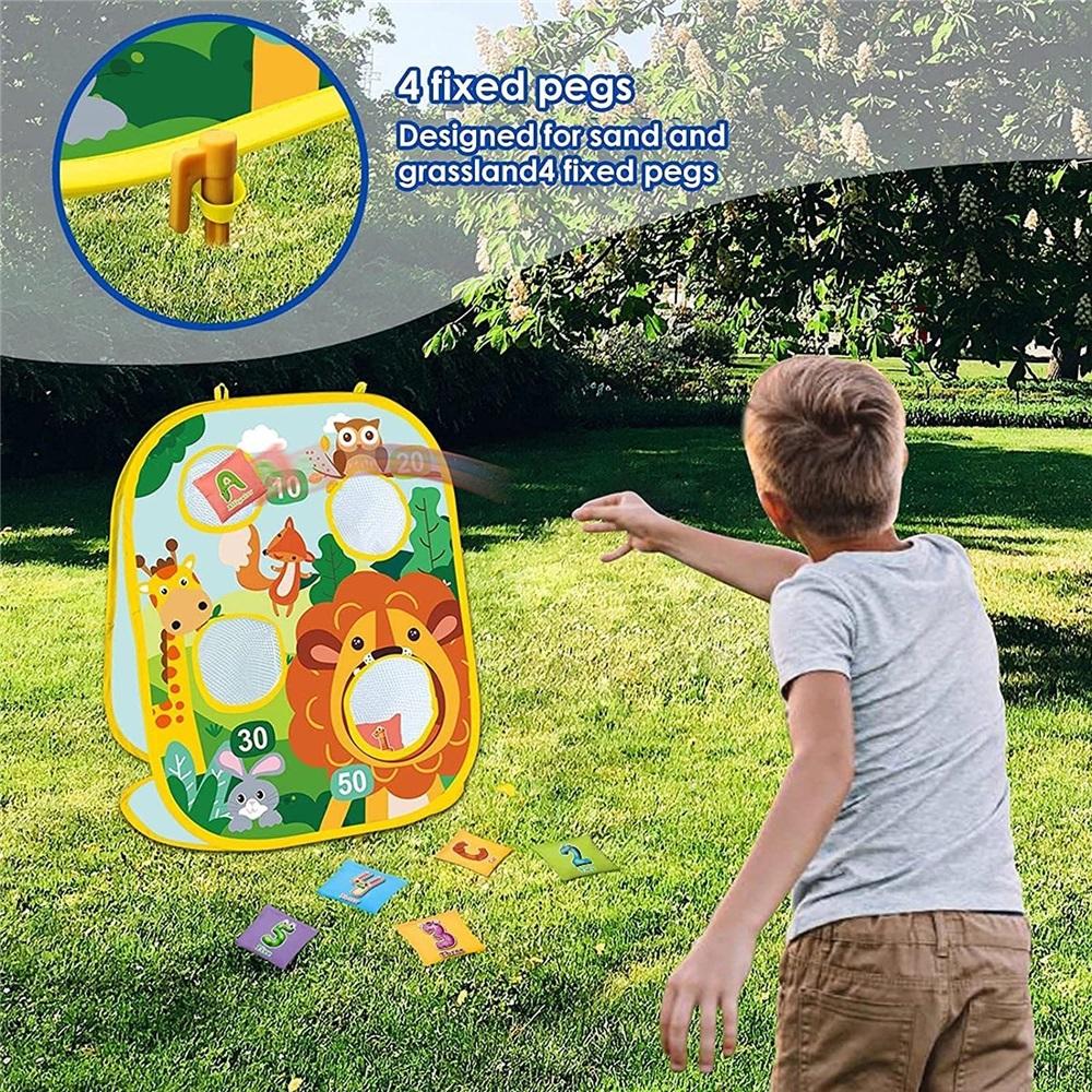 3 In 1 Throwing Bean Bag Game Toy, Lion Forest Theme Collapsible Cornhole Game, Safety Darts And Tic Tac Toe For Indoor And Outdoor Garden Parties