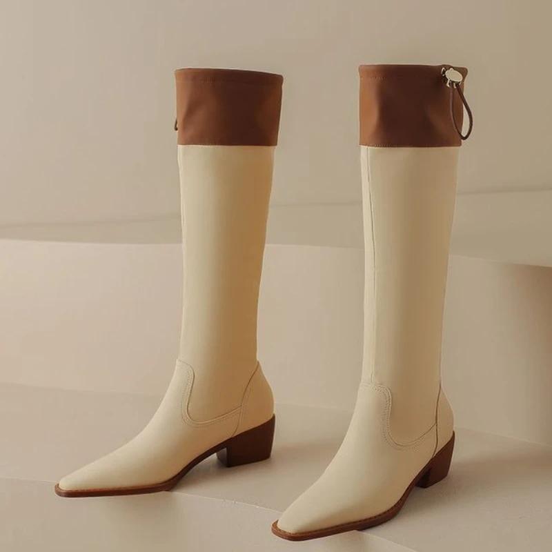 Fashion Middle Heel Square Toe Knee High Shaft Shoes Woman on Offer Chic and Elegant Work Waterproof Trend 2025 Y2k Long Boots for Women