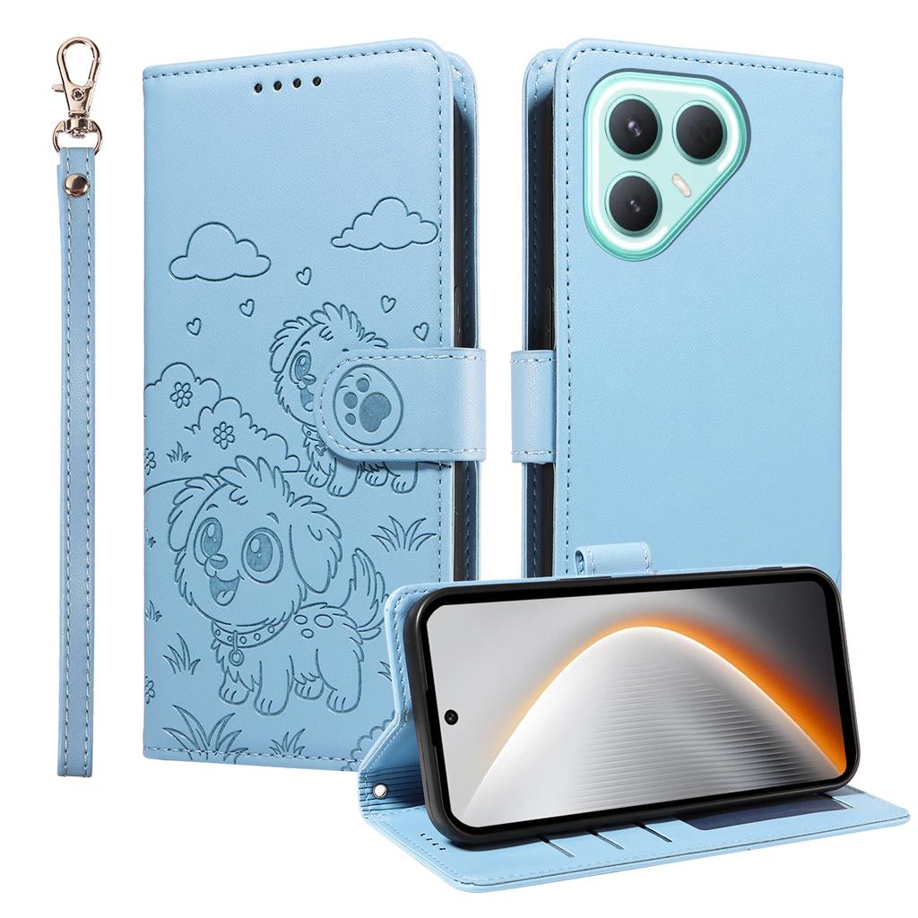 For TECNO Pova 7 Pro 5G Case RFID Blocking Imprinted Dog Pattern PU Leather Phone Cover with Wrist Strap