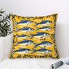 1Pc, Short Plush Decorative Pillow Cover, Portuguese Lisbon Sardines Pattern Azulejos Yellow Pillowcase, Single-Sided Print, 18X