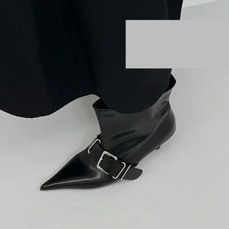 

Модные женские ботильоны с острым носком, дизайнерские модные туфли на каблуке, новые сексуальные гладиаторские ботинки челси, туфли-лодочки, готические женские zapatos 35 чёрный