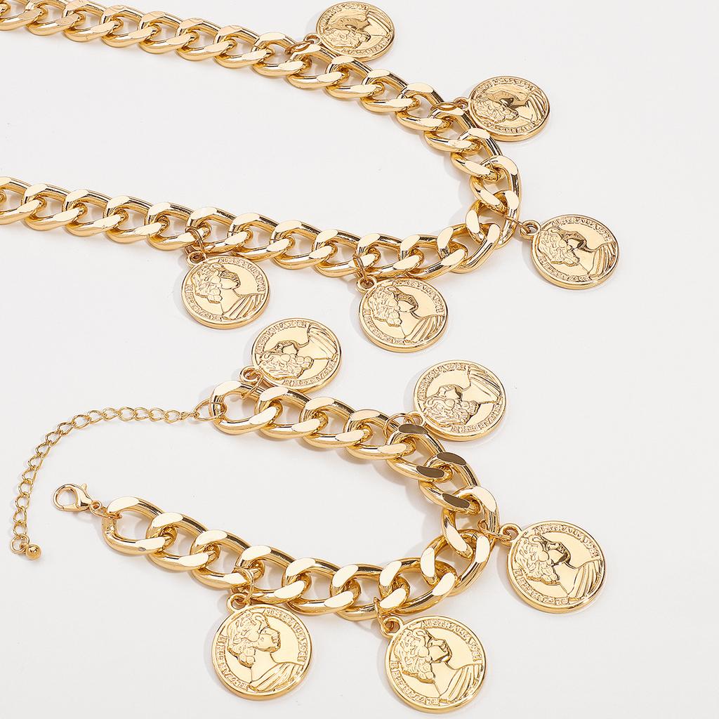 Tooxika Vintage Metal Coin Pendant Tassel Necklace Fashion Queen Image Collarbone Chain