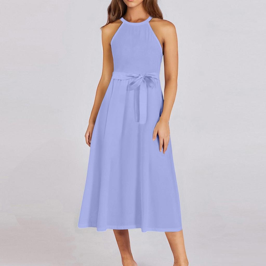 Women's Casual  Round Neck Midi Dress Basic Classic Outdoor Everyday Sleeveless Loose Boho Tie Dress  Summer Beach Sundress