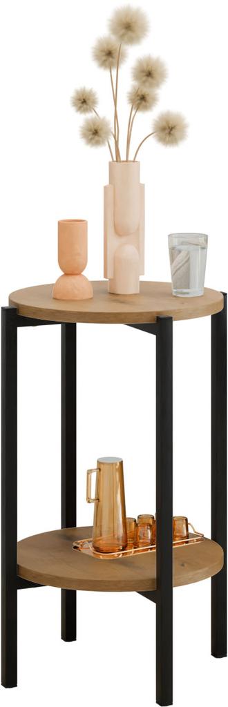 Stolik Pomocniczy Okrągły Loft Z Półką 35X35X62 Cm Metalowy Czarny