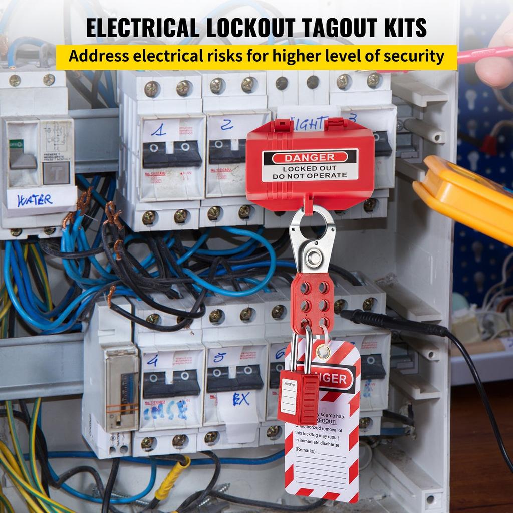 42 PCS Lockout Tagout Kits, Electrical Safety Loto Kit Includes Padlocks, 5 Kinds of Lockouts, Hasps, Tags & Ties, Box, Lockout Safety Tools for