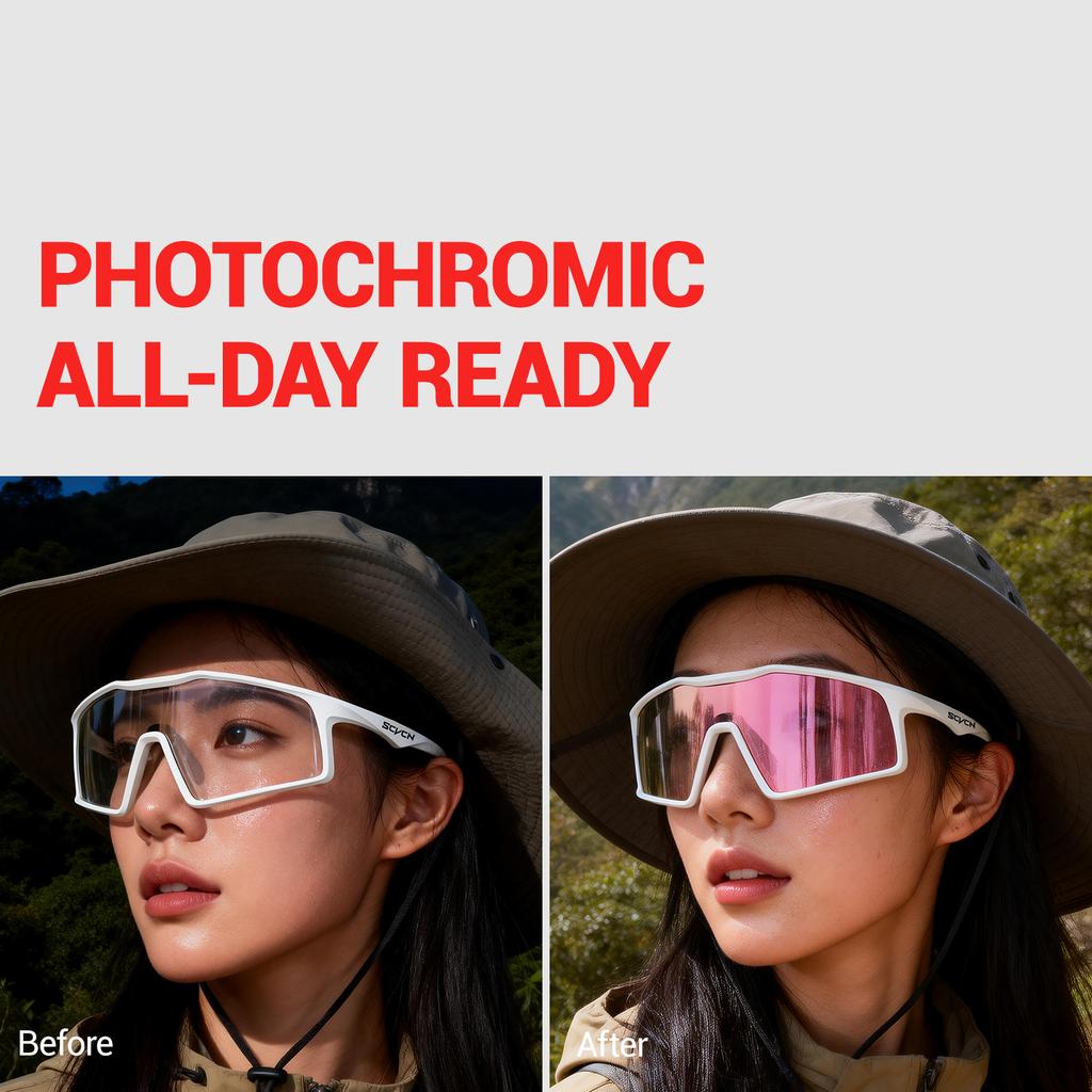 SCVCN Photochromic  Cycling Glasses for Men Outdoor Sports Sunglasses Mountain Glasses Road MTB Bike Cycle Eyewear Racing UV400