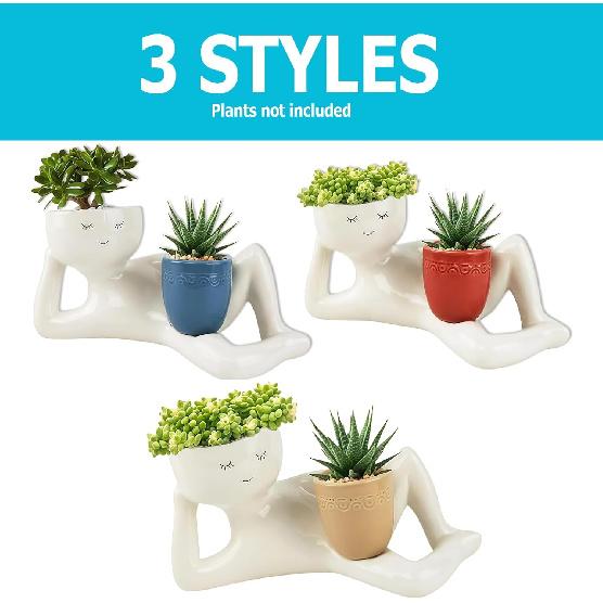 2025 NEW 3D Funny Lazy Guy Planter Pot Resin Succulent Resin Indoor Cute Character Smily Face Miniature Plant Cactus Outdoor Rocking Mini Man Little