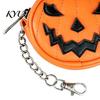Detachable Hanging Pouch for Backpacks Mini Coin Purse Keychain, Halloween Pumpkin Wallet Bag Charm, Faux Round Leather Storage Small Change