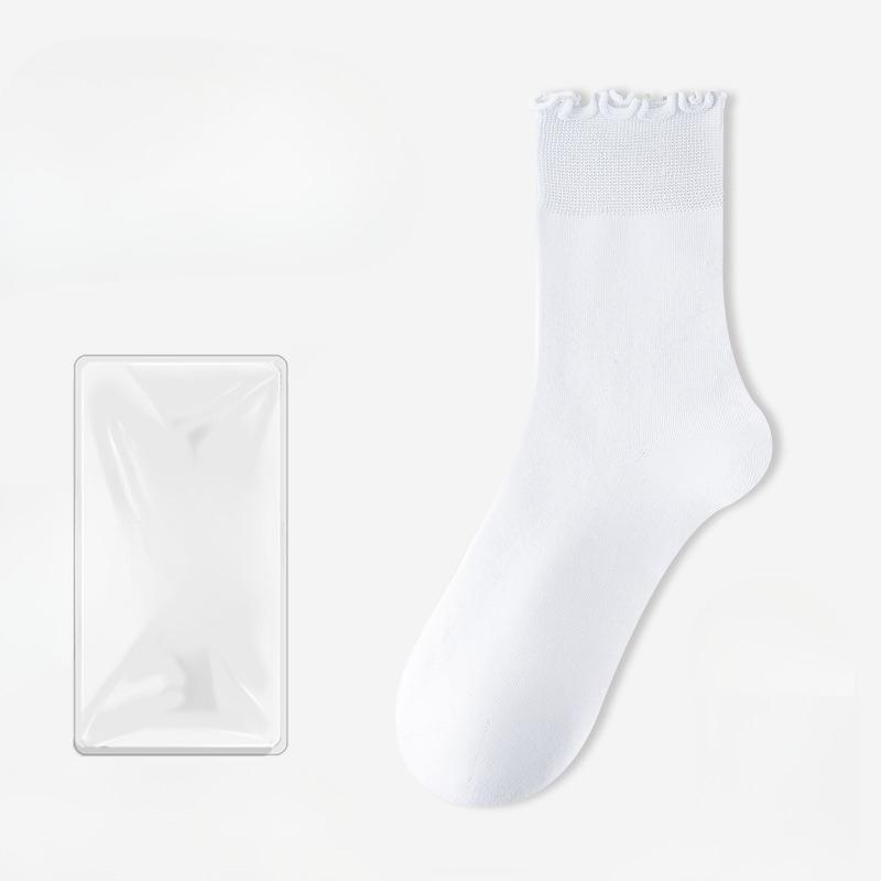 Female Summer Thin Style All-match Pure Color Auricle Lace Breathable Deodorant Boneless Short Tube Cotton Socks