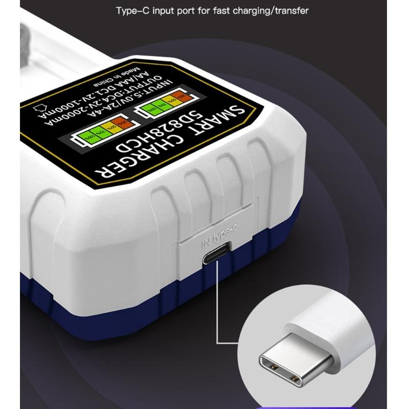 Double Slot USB C Battery Charging Universal For 2A 3A 14500 18650 21700 26650 Batteries With Intelligent Recognition