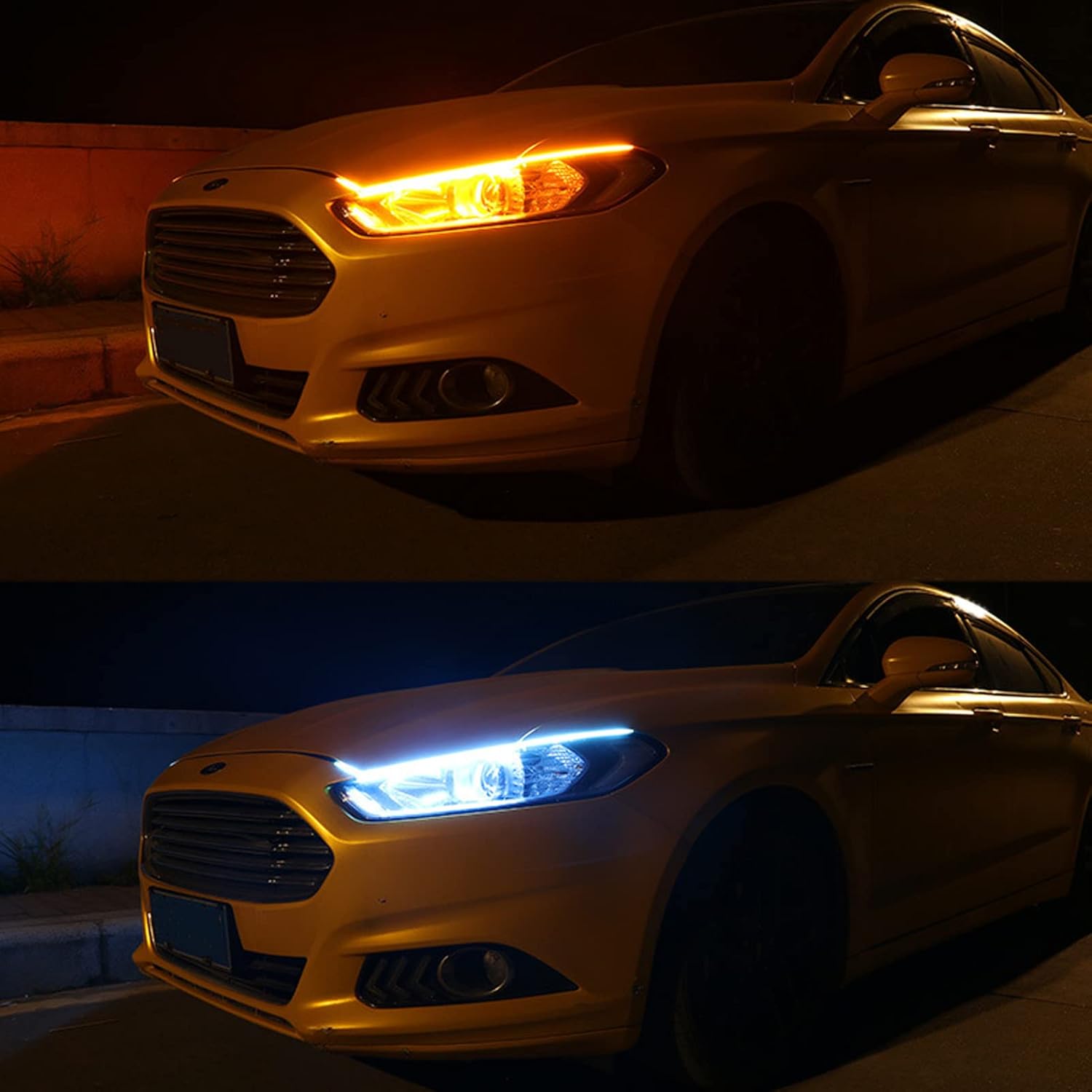 2Pcs 24 Inch Led Strip Lights for Cars Led Headlight Strip Switchback Sequential Led Strip Daytime Running Lights Turn Signal Bulb DRL Amber/Yellow & 60cm