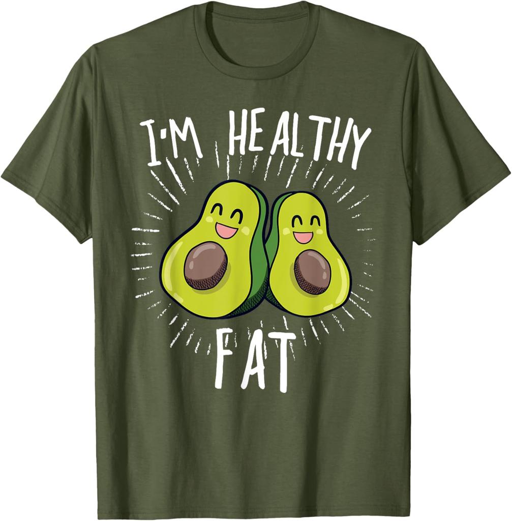 Funny Avocado Im Healthy Fat Graphic Tee Men Casual Crew Neck Cotton TShirt