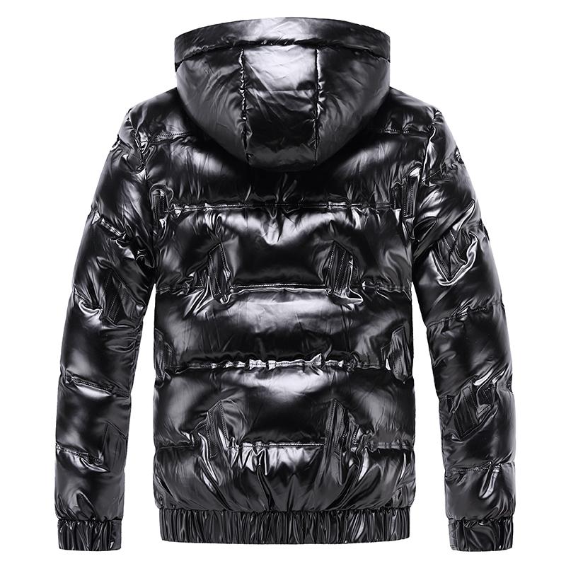 New Bright Leather Winter Men's Jacket Casual Parka Outwear Waterproof Puffer Padding Warm Stand With Hood Outwearing Coat