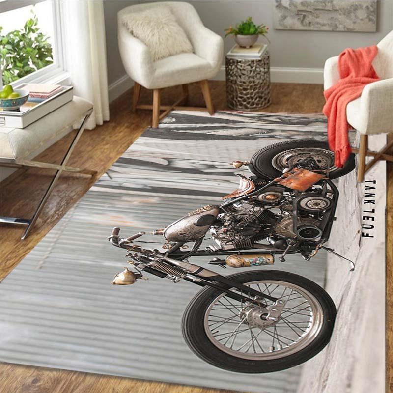 Retro Motorcycle Area Rug Carpet Moto Fans Non-slip Large Door Step Mat Bathmat for Living Room Bedroom Entrance Home Decoration