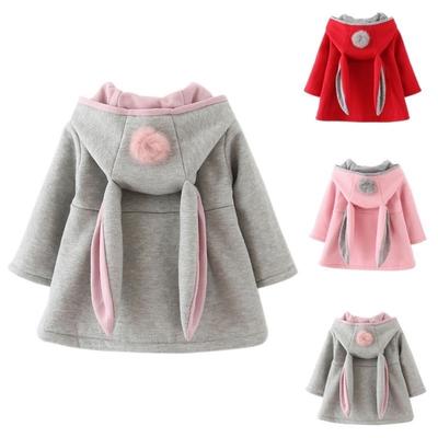 Girls Cute Cartoon Rabbit Ear Hooded Jacket Winter Long Sleeve Warm Kids Coat