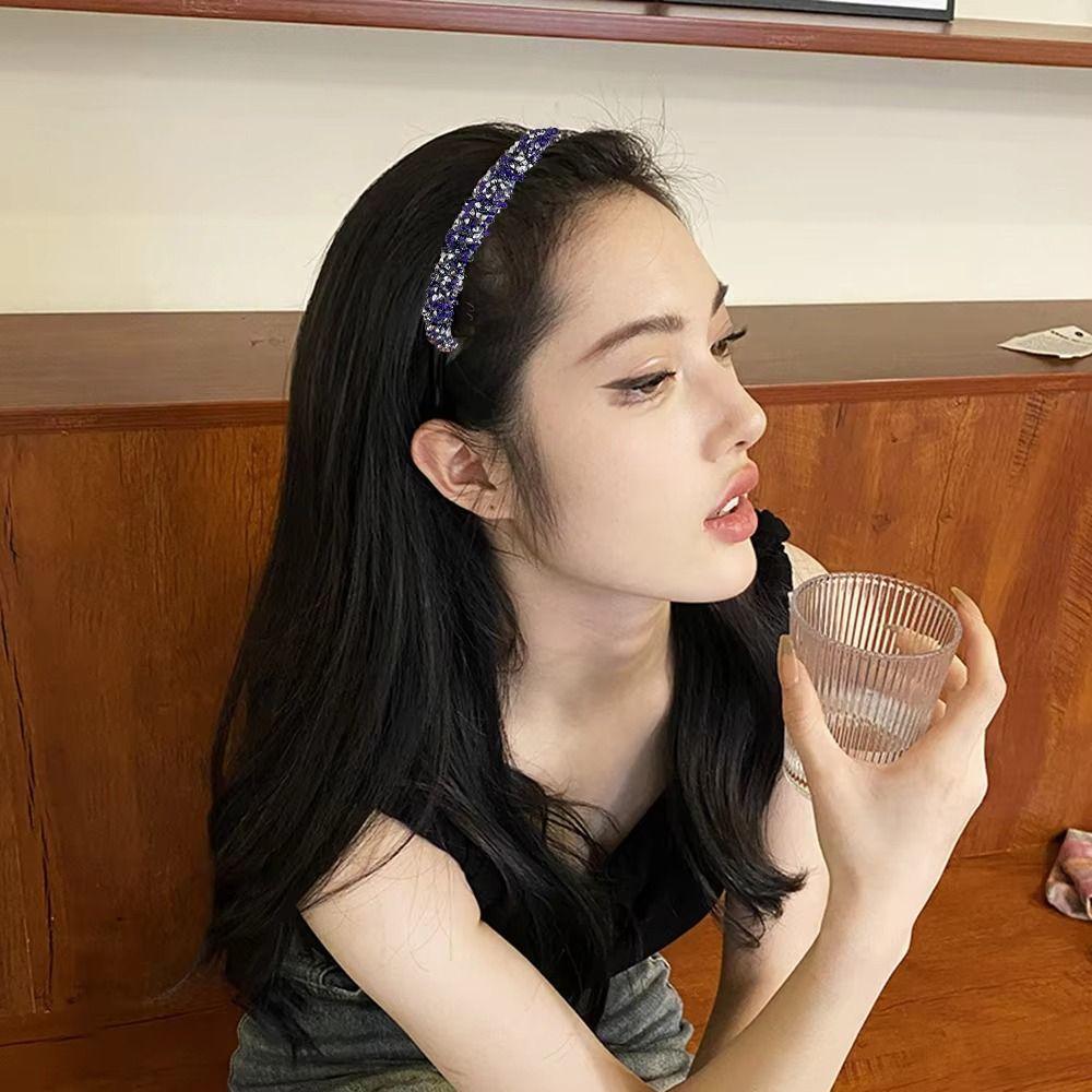 Shiny Thin Hairband with Toothed Hair Hoop Vintage Rhinestone Headband Girl