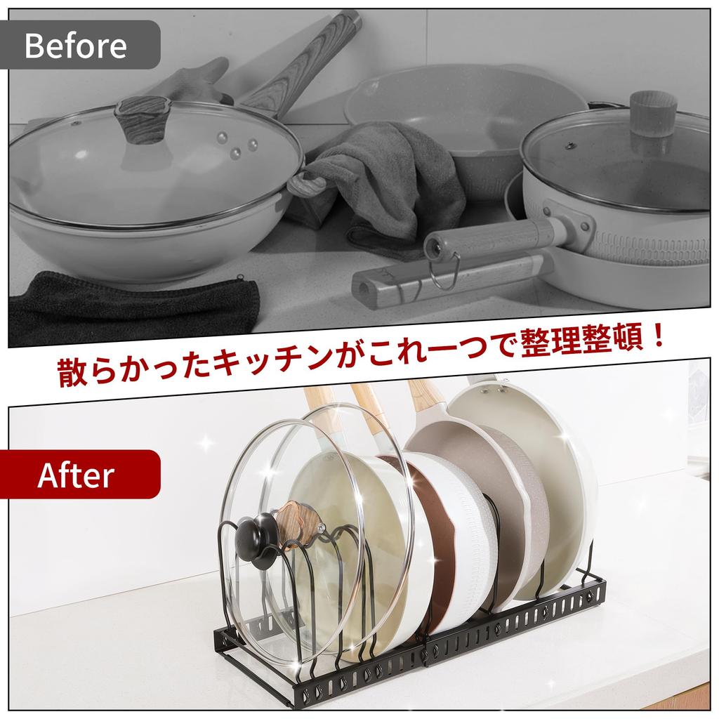 and Detachable Extendable Frying Pan Rack with 12 Dividers TITIROBA Frying Pan Storage Kitchen Storage Pot Storage Frying Lid Black Adjustable