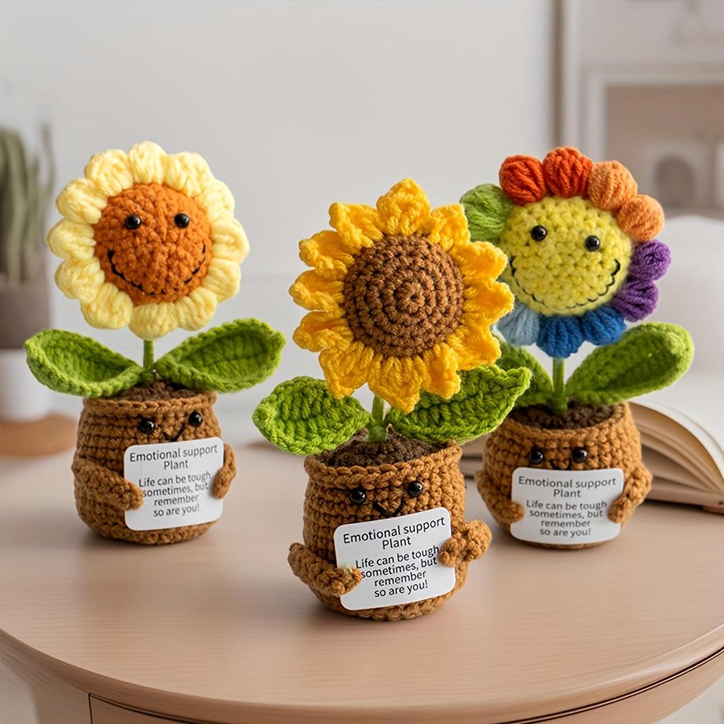 Handmade Crochet Sunflower with Rainbow Smile,for Home,Office,or Desk Decor-Perfect Mother'S Day,Valentine's,or Graduation Gift.