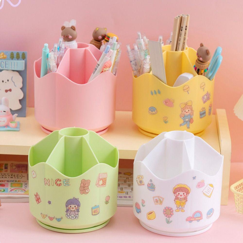 Suporte de Canetas Multifuncional 360° Giratório Porta-Armazenamento Caixa para Guardar Pincéis de Maquilhagem Escritório