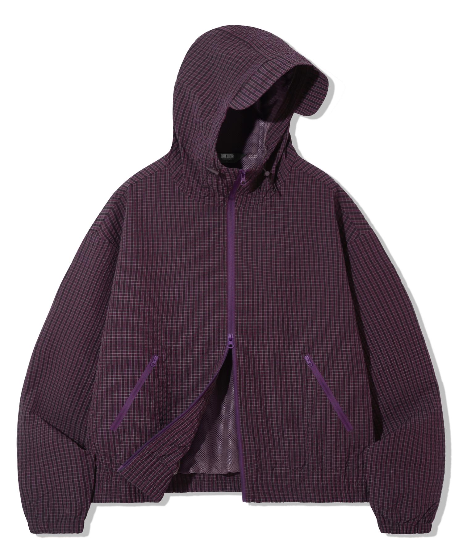 Trillion Check Pattern Hooded Zip-Up Windbreaker_Purple