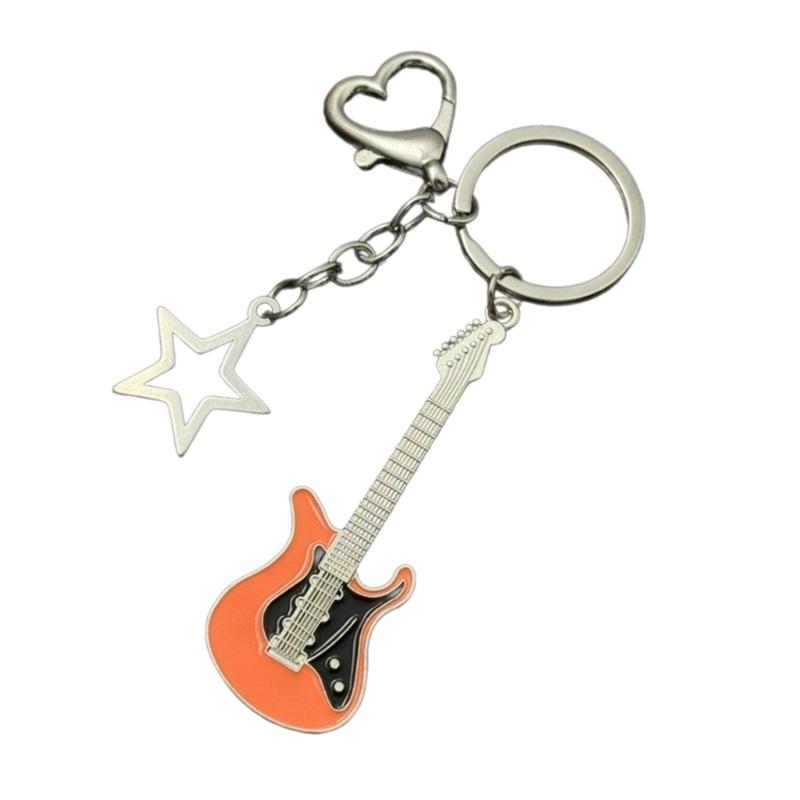 Fashion Star Guitar Keychain Pendant Simple Hanging Decorations Keyring Charm for Purse Bag Backpack Handbag