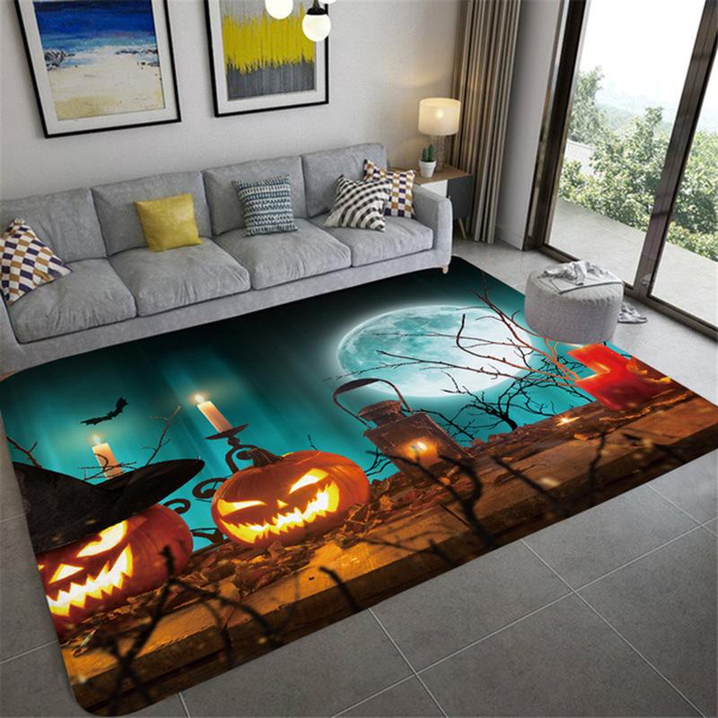Flannel Area Rug Anti-slip Modern Abstract Carpet Welcome Door Mat Anti-Slip Doormat Halloween Carpet with Pumpkin Pattern