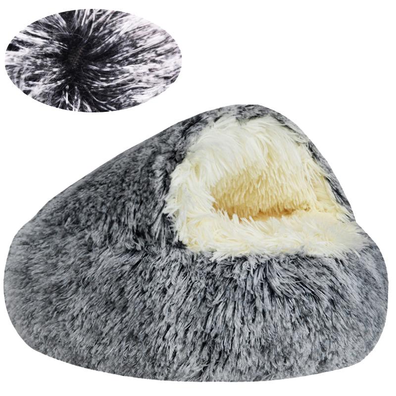 Fluffy Warming Cat Cave Bed Calming Dog Bed Semi-closed House  Donut Dog Cuddler Bed Machine Washable Round Pet Bed